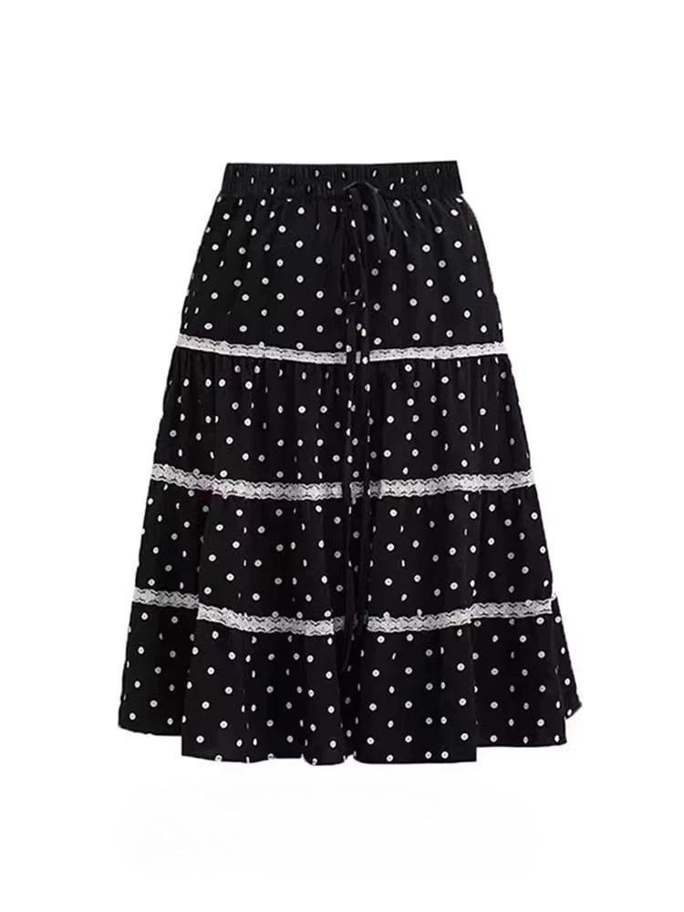 

Женская милая кружевная мини-юбка в горошек, летняя японская повседневная свободная короткая юбка, женская дизайнерская шикарная кавайная тонкая юбка-тортик, новинка