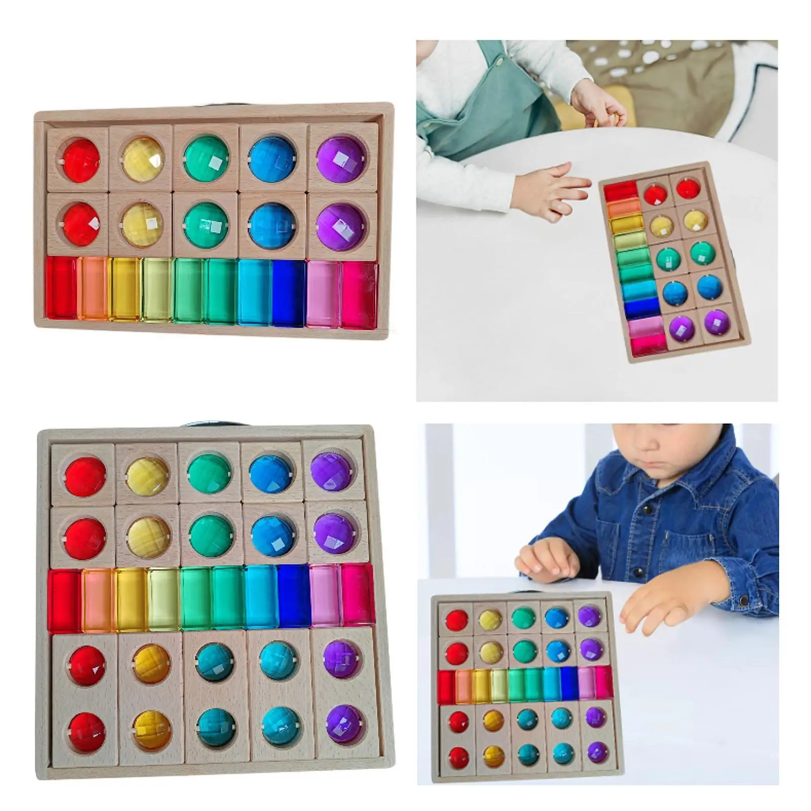 Acrylic Wooden Blocks Set Colorful Rainbow Stacker for Children Kids Holiday