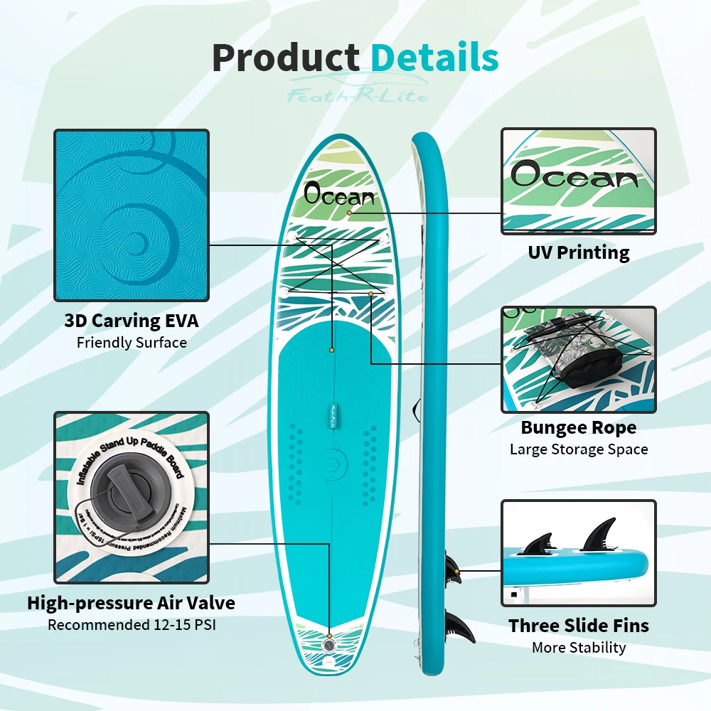 Funwater SUPFR03F Ultraleichtes aufblasbares Paddleboard 335*83*15 für Erwachsene, Wasseryoga, Angeln, Reisesurfen, rutschfestes Paddleboard – Detail 2