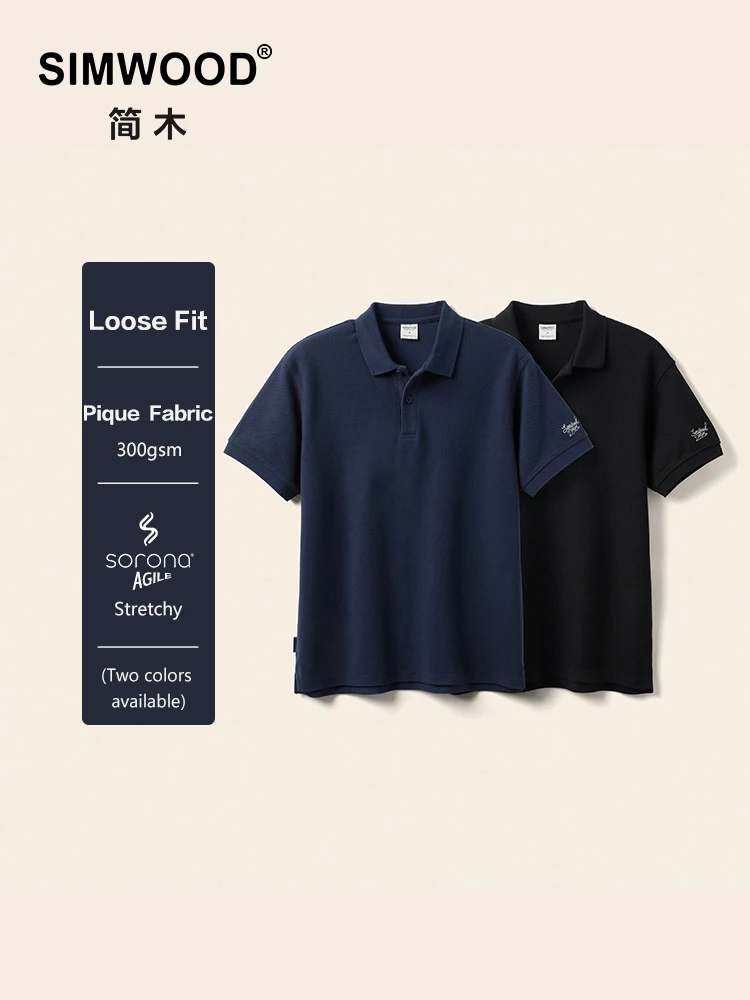 

SIMWOOD 2025 Summer New Oversize 300gsm Pique Sorona Fabric Polo Shirts Men Plus Size Moisture-Wicking Breathable Tops
