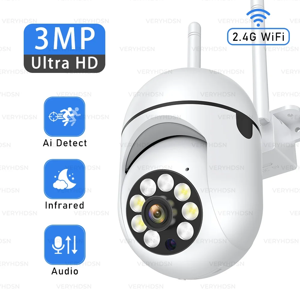 HD 3MP Wifi PTZ Camera Outdoor CCTV Surveillance Cameras 4X Digital Zoom AI Human Tracking Two Way Audio Full Color Night Vision