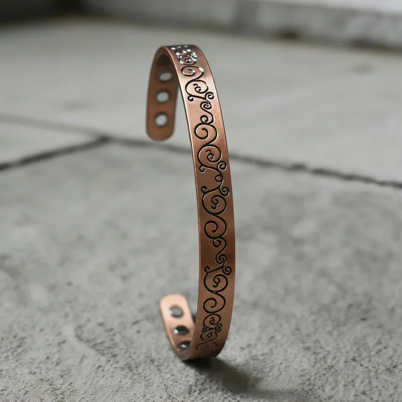 Solid Pure Copper Magnetic Wellness Cuff Bracelet Men Women Vintage Adjustable Open Bangle Anniversary Gift for Husband Wife