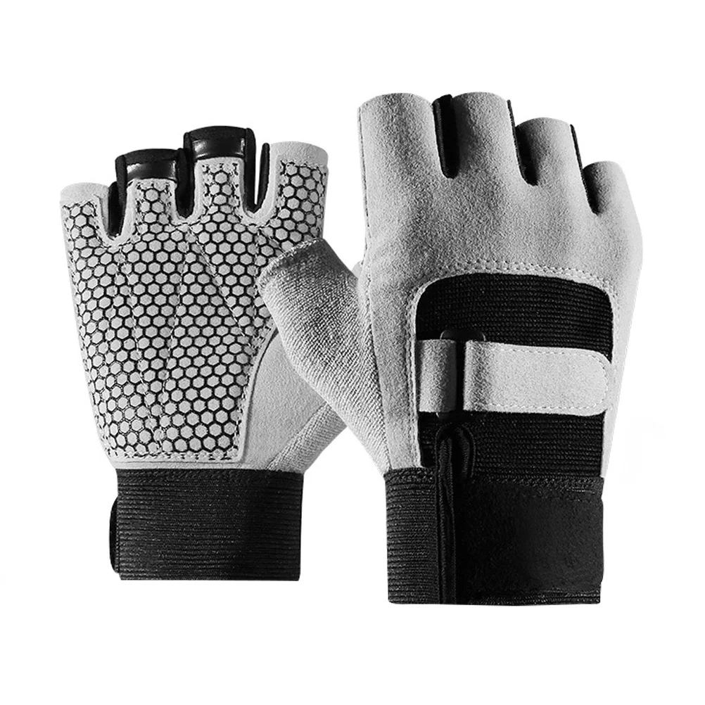 

1Pair Sports Nonslip Gloves Breathable Shockproof Riding Half Finger Bike Gloves Outdoor Cycling Fitness Grey Size M