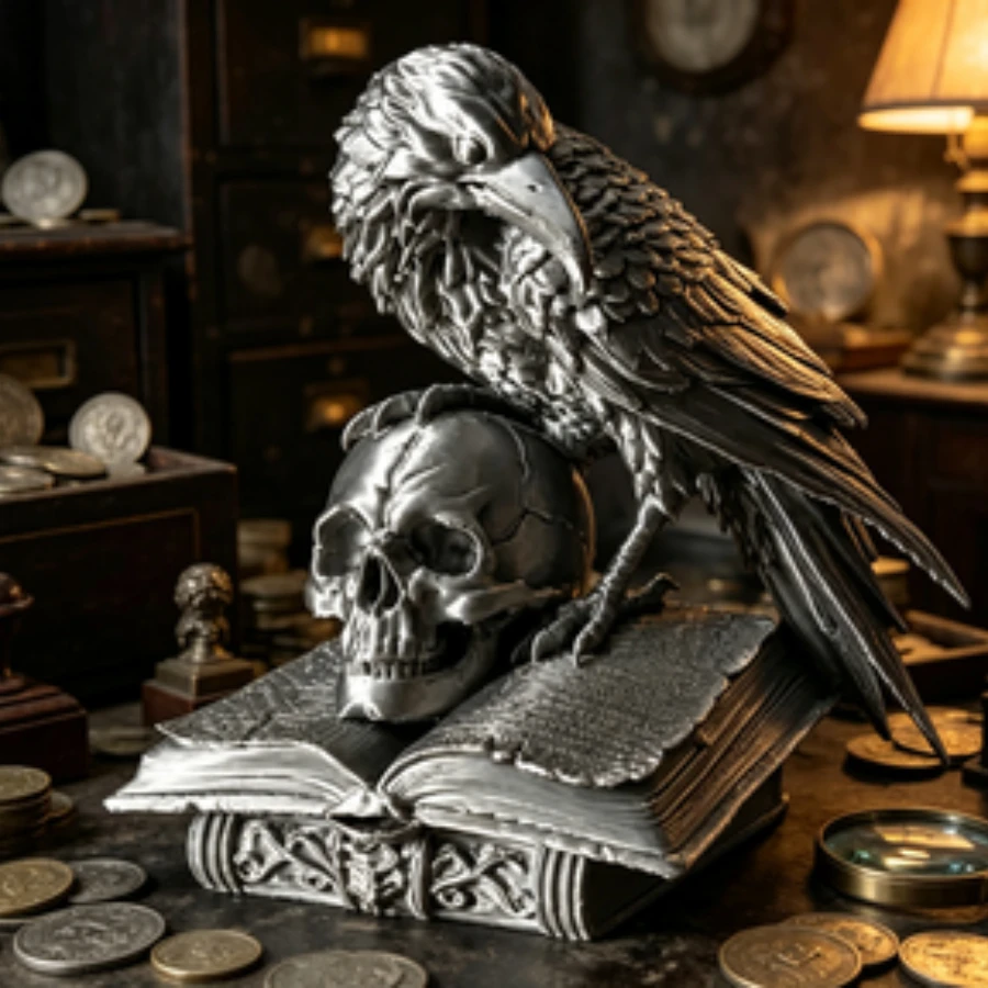 Halloween Gothic Wisdom Crow Skull Carving Ancient Magic Book Mini Statue Dark Aesthetics Desktop Decoration Mysterious Home