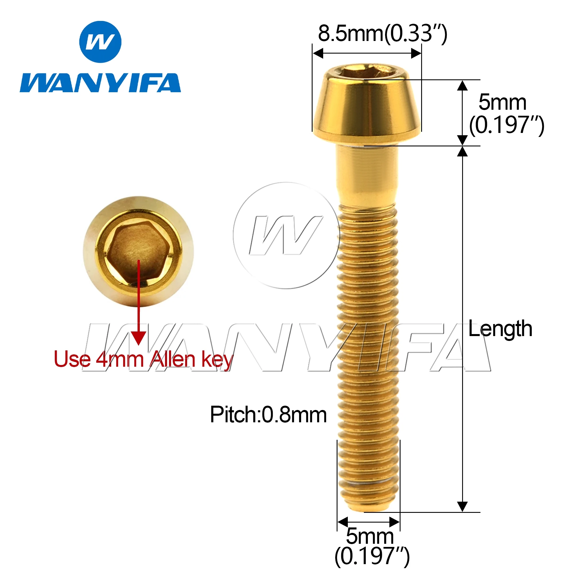 Wanyifa Titanium Bolt M5x 9 16 18 20 25 30 35 40 45 50 55 60mm Allen Key Taper Head Screws for Bicycle Stem Seatpost