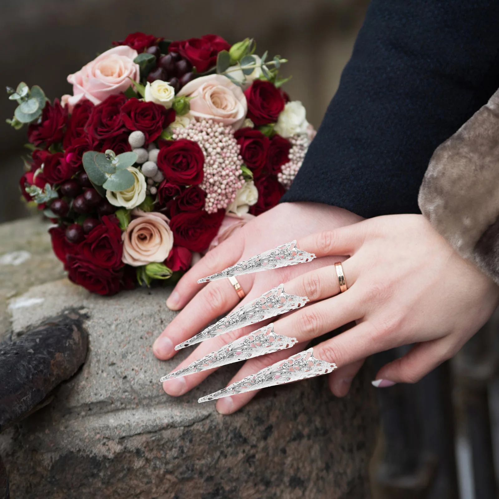 

8pcs Fake Nail Accessories Finger Claw Ring Premium Iron Material Halloween Party Costume Women Fingernail Tip Claw Decor