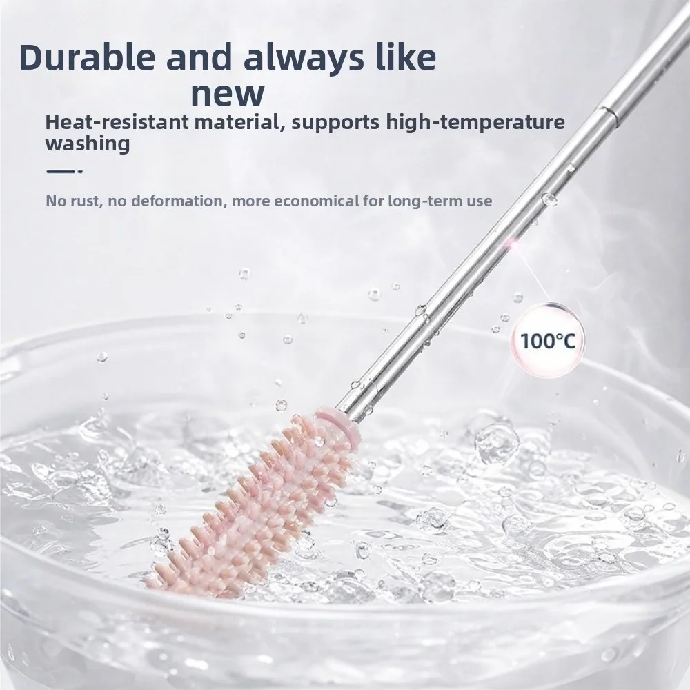 Extendable Design Silicone Straw Brush Heat Resistant No Dead Angle Cleaning Bottle Cleaning Brush 304 Stainless Steel