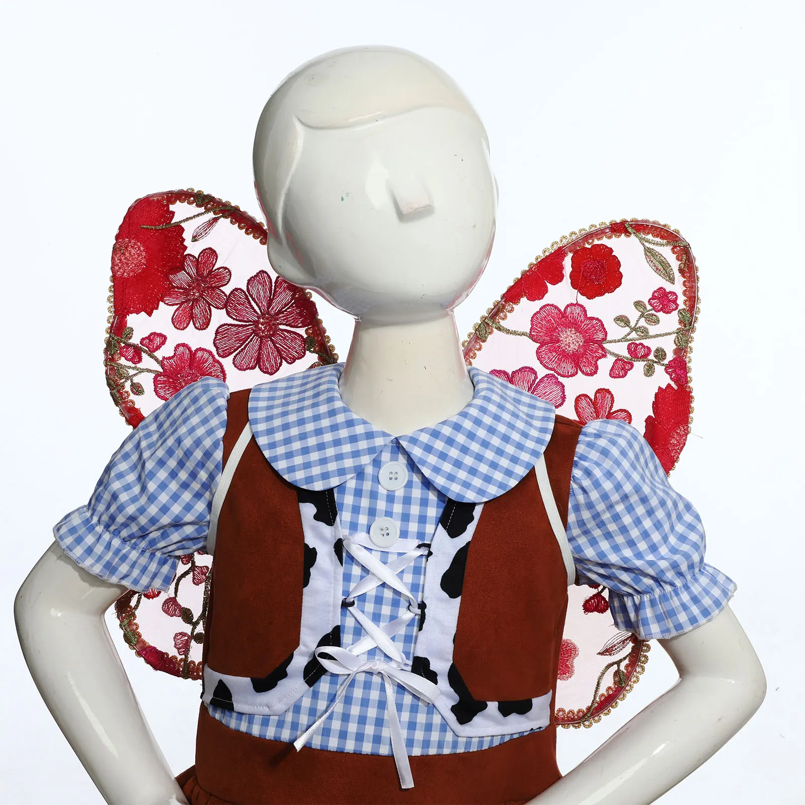 Women Girls Lace Angel Wing & Wand Exquisite Butterfly Flower Embroidered Wings Costume Accessory for Birthday Party Photoshoots