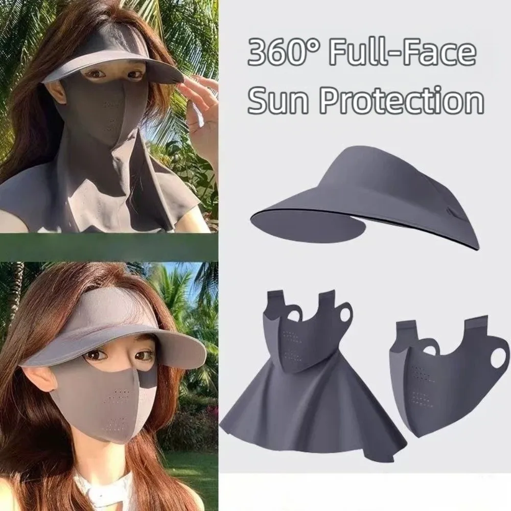 

New Ice Silk Material Sun Cap and Mask UV Protection Breathable Full Face Cover Ultra-light Cycling Mask Summer Use