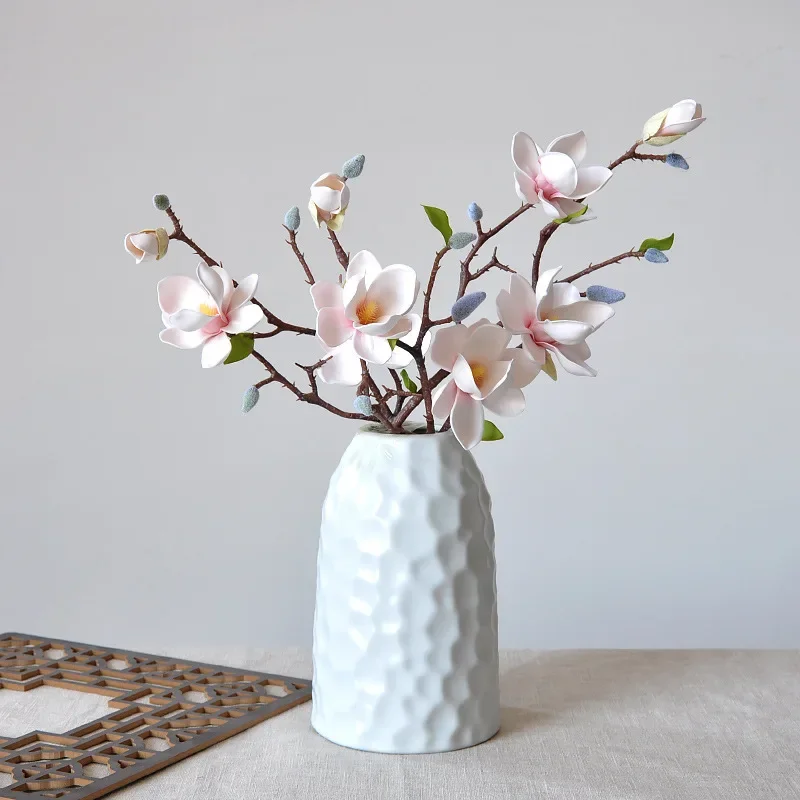 51CM Artificial Small Magnolia Chinese Style Home Soft Decoration Short Branch Orchid Decorative Ornaments Photography Props