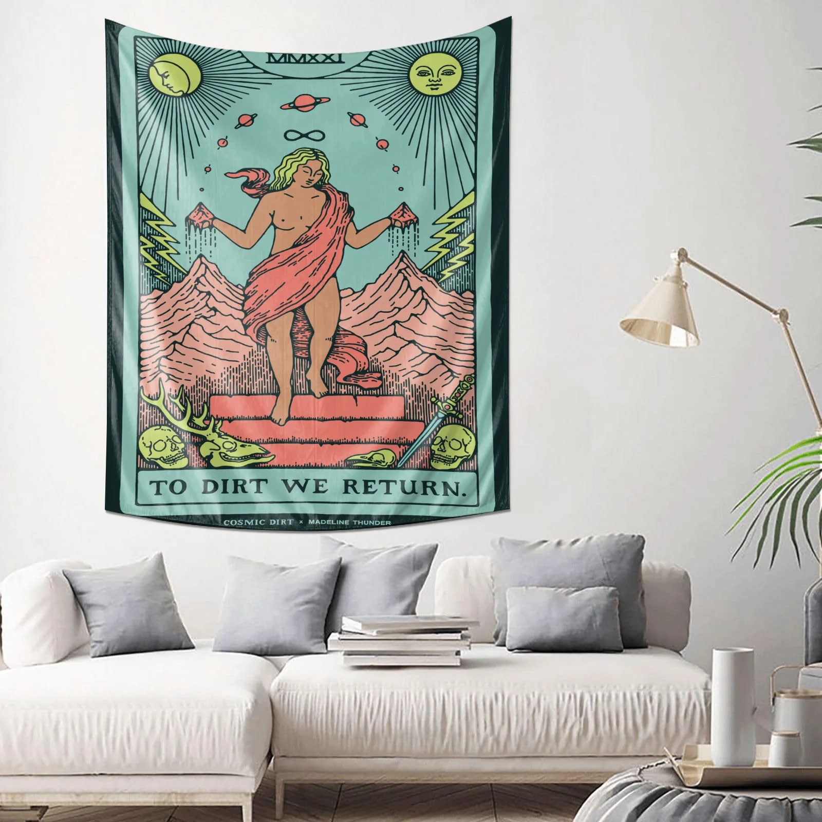 Cosmic Dirt Tarot Art Wall Tapestry Machine Washable All Season Decor Print Mystical Symbol Design Home Simple Installation
