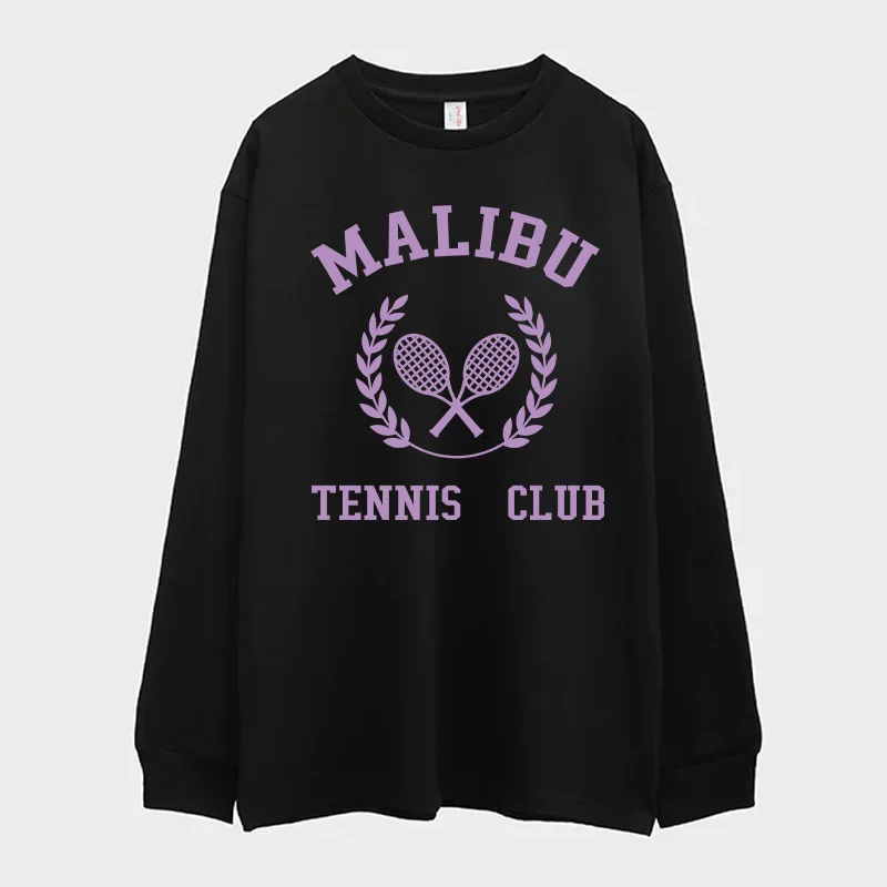 American Vintage Style Oversized Long Sleeve Tshirts For Women 2024 Street Fashion Tennis Club Printing Tees Cotton Casual Shirt