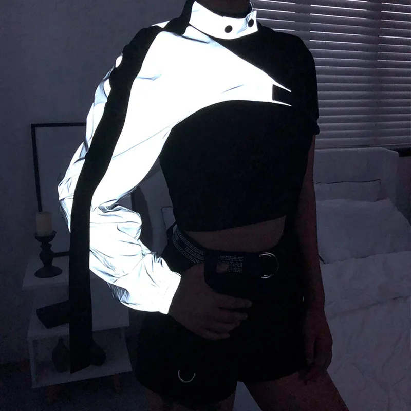 

Светоотражающая ультра-короткая одноразовая верхняя одежда с длинными рукавами для танцевальных выступлений Jaet Cool Design Street Sle Cover up