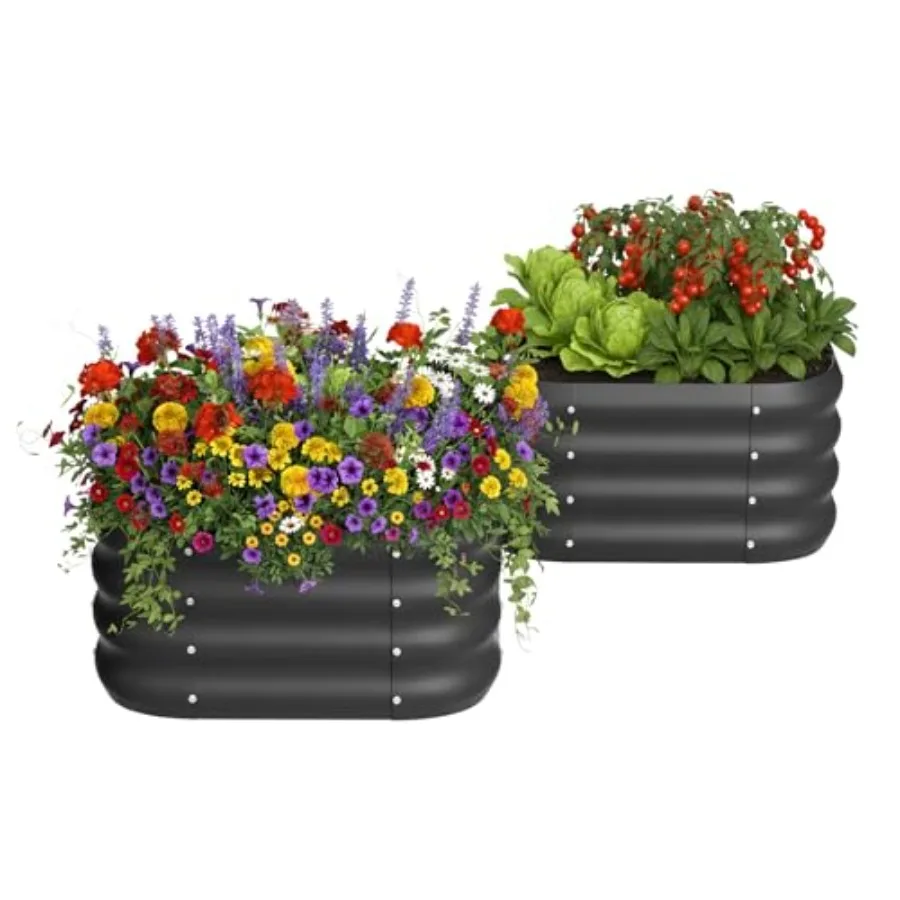 

Комплект из 2 оцинкованных металлических грядок-клумб для сада, 2x1 фут, черные, квадратные