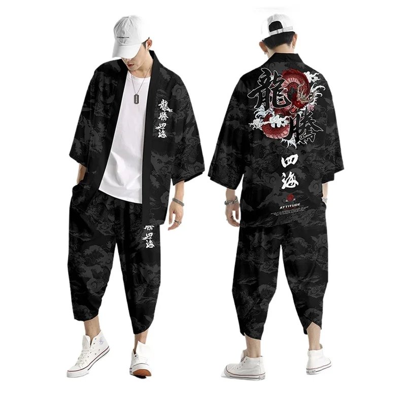 

Japanese Traditional Clothing 3D Print Kimono Pants Men Retro Yukata Asian Fashion Tang Suit Harajuku Hanfu Yukata Jacket