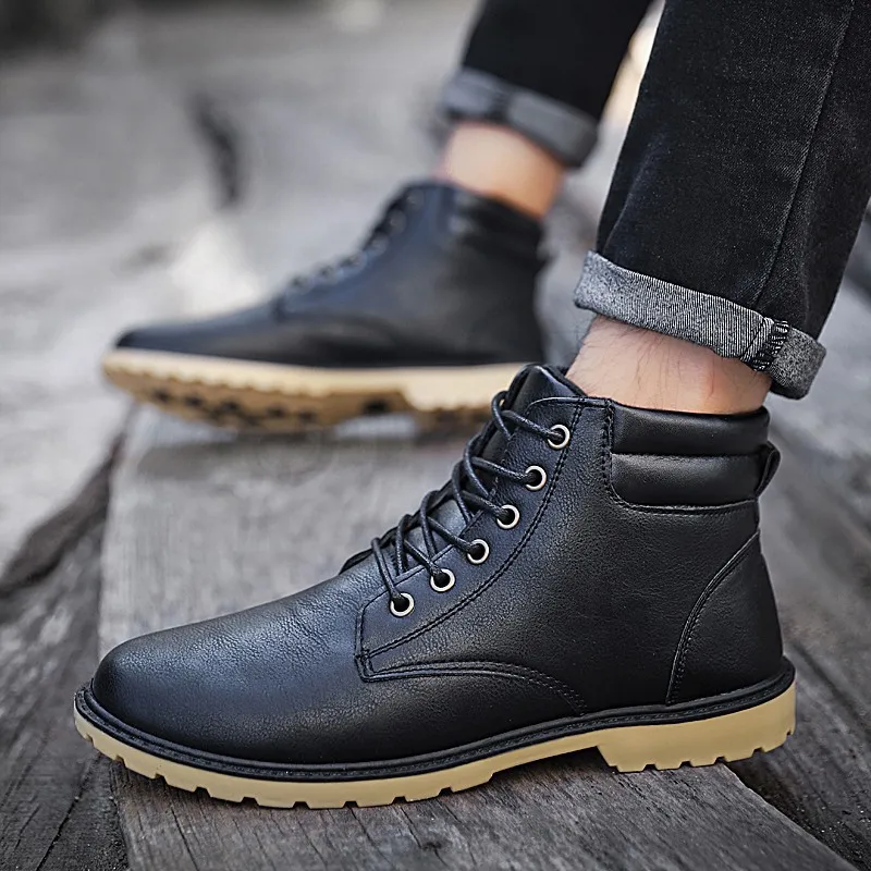 Herren stiefel Basic Knöchel Schnees chuh 2023 Herbst schwarz Mid Top Arbeits schutz trend ige High Top Herren schuhe im britischen Stil Herren schuhe