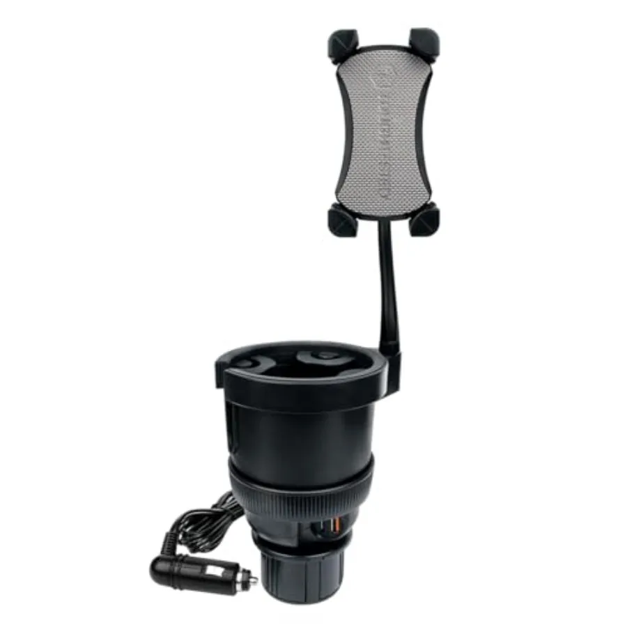 

XL Power Cup Holder Phone Holder - Heavy-Duty Phone Mount and Oversized Cup Holder for Car Fits 64oz YETI/Stanley Mugs USB Port