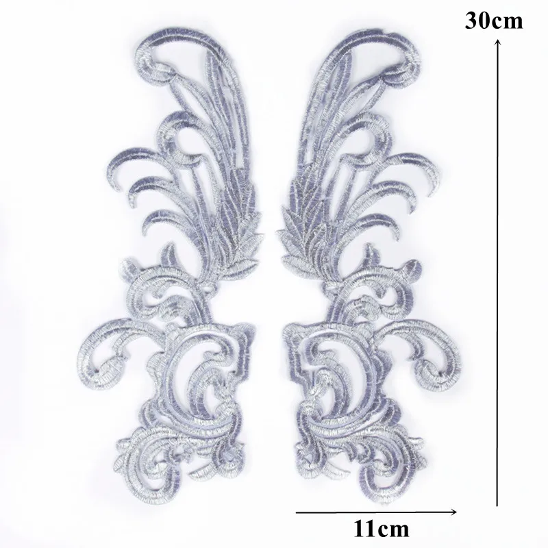 2Pcs Silver Embroidery Sequin Flower Baroque Applique Sew Iron Patch Collar For Wedding Bridal Gown Clothes Dress DIY Crafts