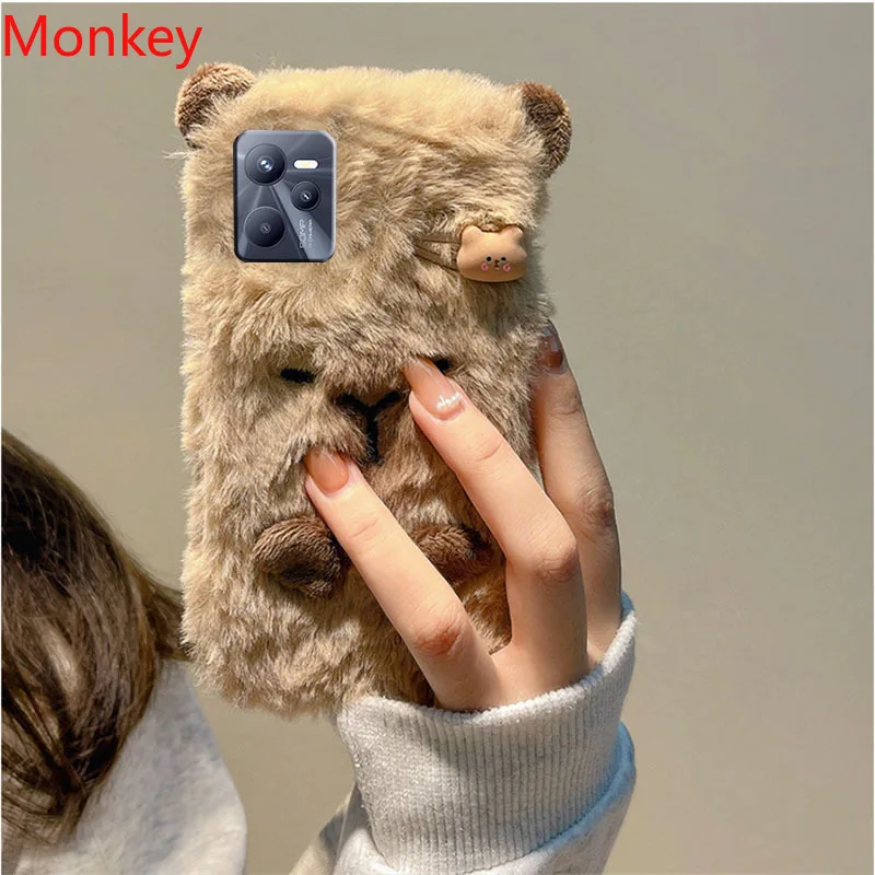 Ins Korean Cute 3D Capybara Soft Case For OPPO Realme C55 C53 C35 C30 C25Y C21 C17 C15 C12 C11 10T 10 9 8 7 6 5 Furry Fur Covers