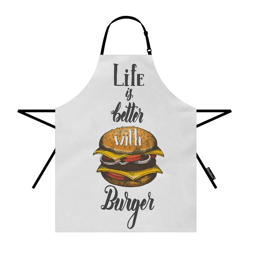 

Hamburger Apron Food Quote Life Is Better with Burger with Bread Cheese Kitchen Chef Waitress Cook Aprons Bib with Adjustable