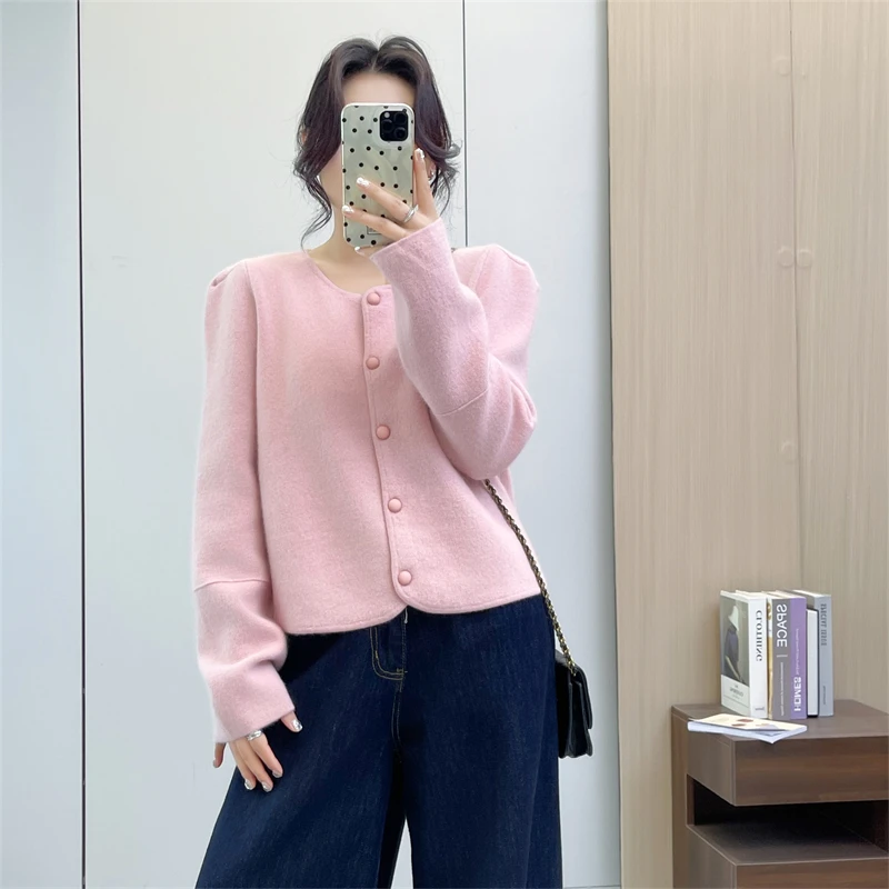 เสื้อสเวตเตอร์ถักไหมพรมแบบลำลอง แขนยาว ทรงหลวม สไตล์คาร์ดิแกนเปิดหน้า สำหรับผู้หญิง แฟชั่นฤดูใบไม้ร่วงและฤดูหนาว แบรนด์ Huige