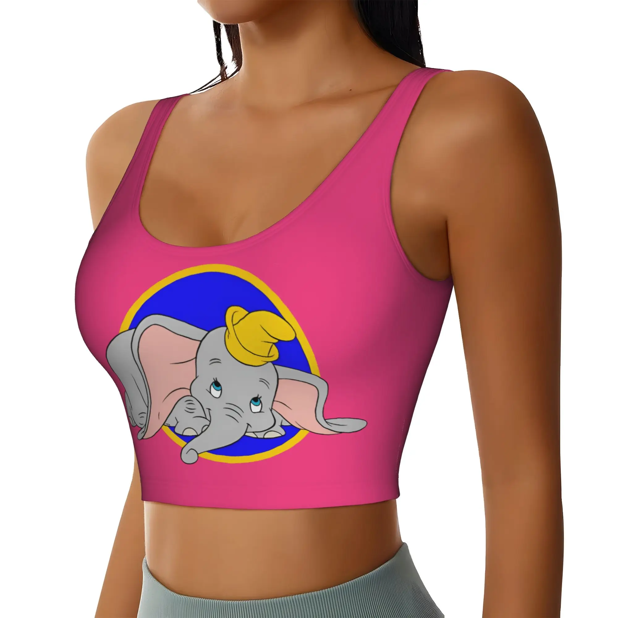 Custom Women D-Dumboes Sports Bras Anime Elephant High Impact Gym Workout Running Crop Tank Tops