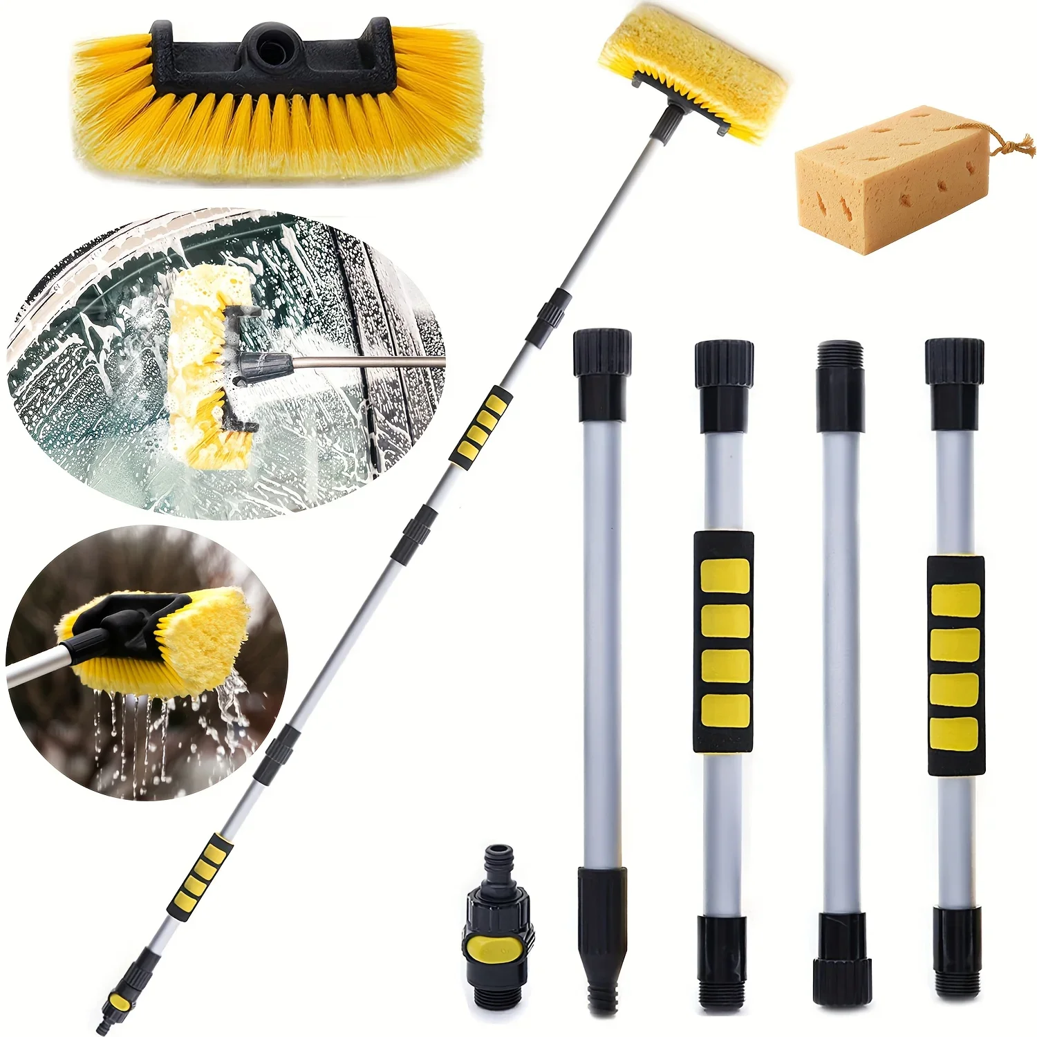 Adjustable Car Wash Brush, On/Off Flow Control Sponge Head, Durable Pp Material Car Wash Brush, with Long Handle Car Wash Brush