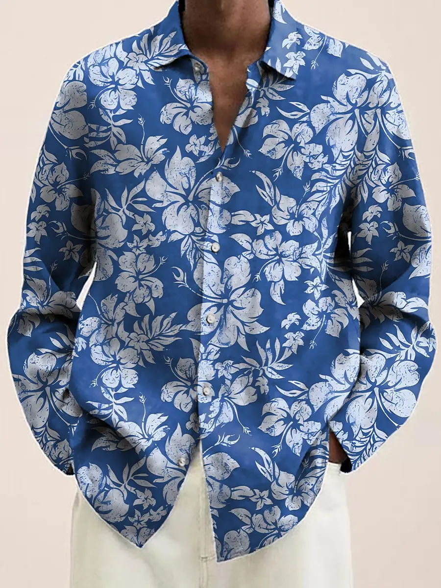 Mens Red Floral Print Long Sleeve Shirt 2023 Fashion Design Luxury Long Sleeve Tops Mens Four Seasons Button Lapel Shirt