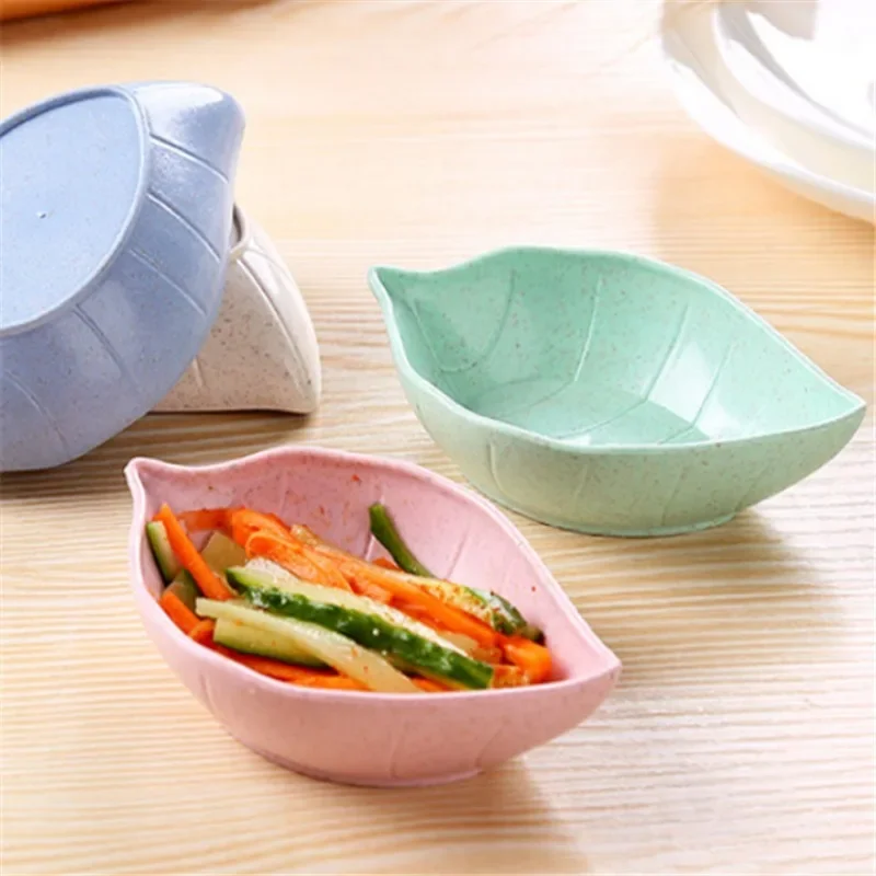 Creative Leaf Shape Wheat Straw Seasoning Dish Sauce Vinegar Mini Plate Tool Dessert Side Dish for Kitchen Tableware Utensil