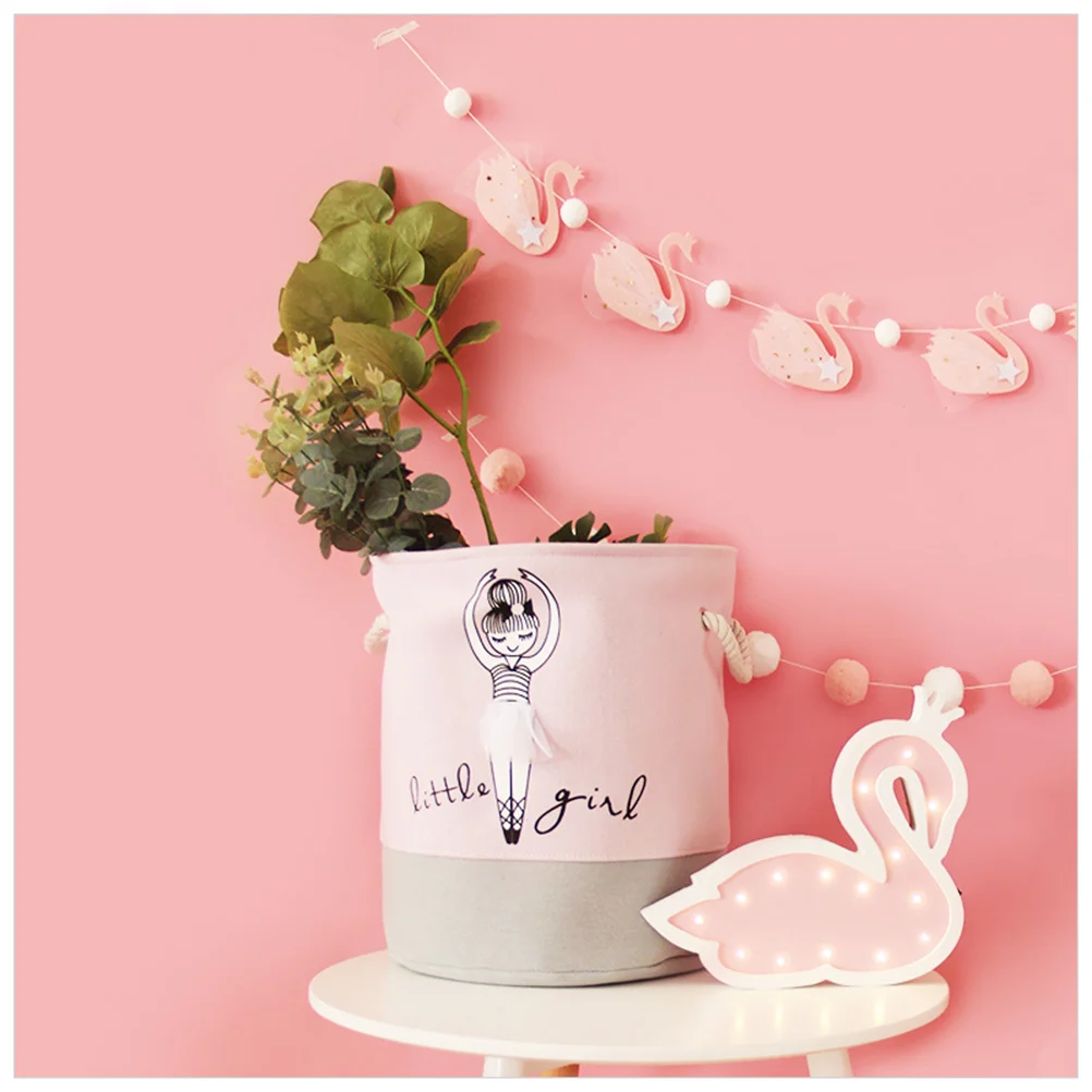 

Large Capacity Girl Style Printed Laundry Basket Folding Cotton Linen Fabric Breathable Washable Storage Bag Organizing