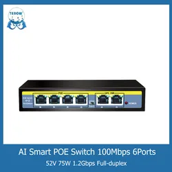 Terow Poe Switch 6 Poorten 100Mbps Ethernet Switch Smart Netwerk Switch Splitter Rj45 Hub Vlan Ondersteuning Voor Wifi Router Ip Camera