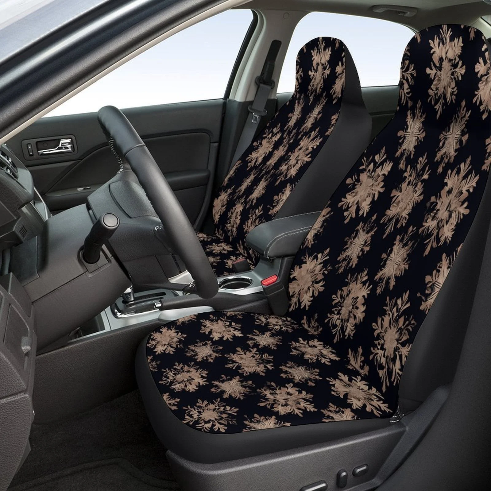 Set Of Car Seat Covers Featuring A Snowflake Design, Suitable For A Variety Of Vehicles. These Stylish And Unique Decorative Cov