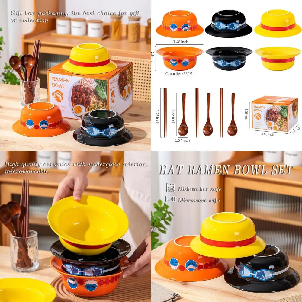

Anime-Inspired Ceramic Ramen Bowl Set with Wooden Spoon and Chopsticks (3-Piece)