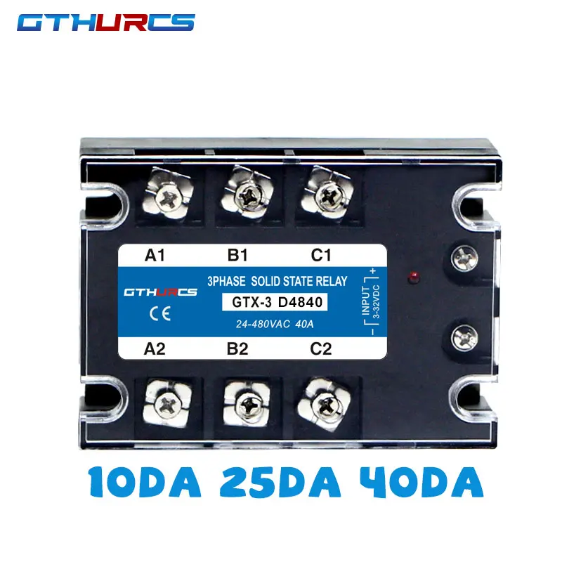 3-SSR DC-AC 10A 25A 40A 60A 80A 100A 120A 200A Three Phase Solid State Relay module 3-32V DC Control 24-480V AC 10DA 25DA 40DA