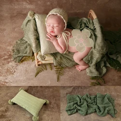 Newborn Photography Wraps Props Knitted Hat Pom Pom Pillow Woolen Knit Blanket Studio Oil Painting Themed Shooting Accessories