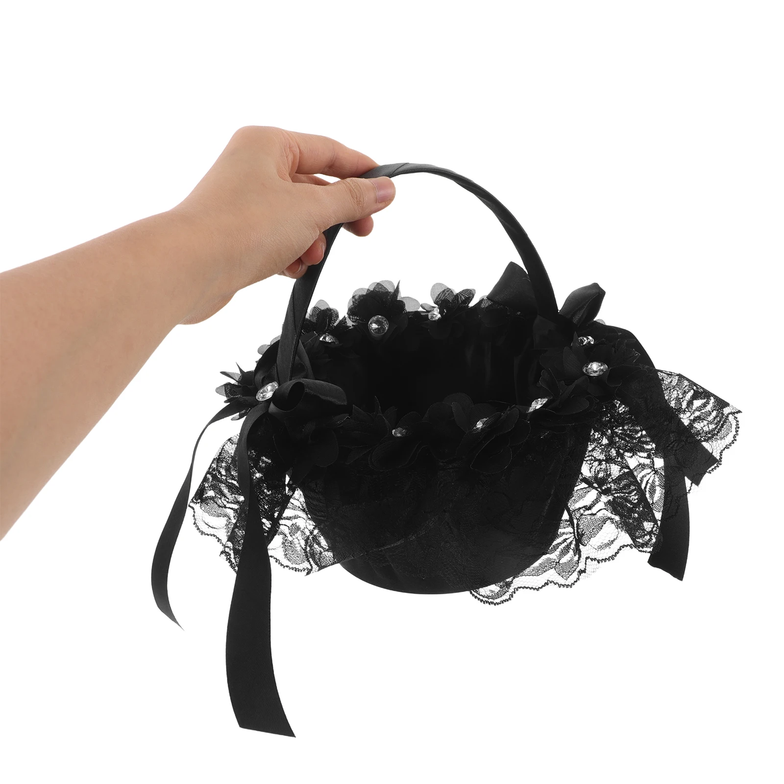 Czarny Pleciony Koszyk do Przechowywania, Ręczny Koszyk dla Druhny na Kwiaty na Przyjęcia Weselne, Mini Koszyk na Kwiaty, Dekoracja, Przenośny Kosz na Pranie do Domu