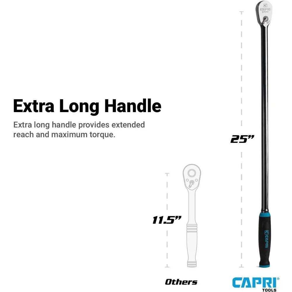 Extra Long 90-Tooth Fine Ratchet, 1/2 Inch Drive, 25 Inch Length, Ergonomic Soft Grip, High-Quality Long-Reach Tool