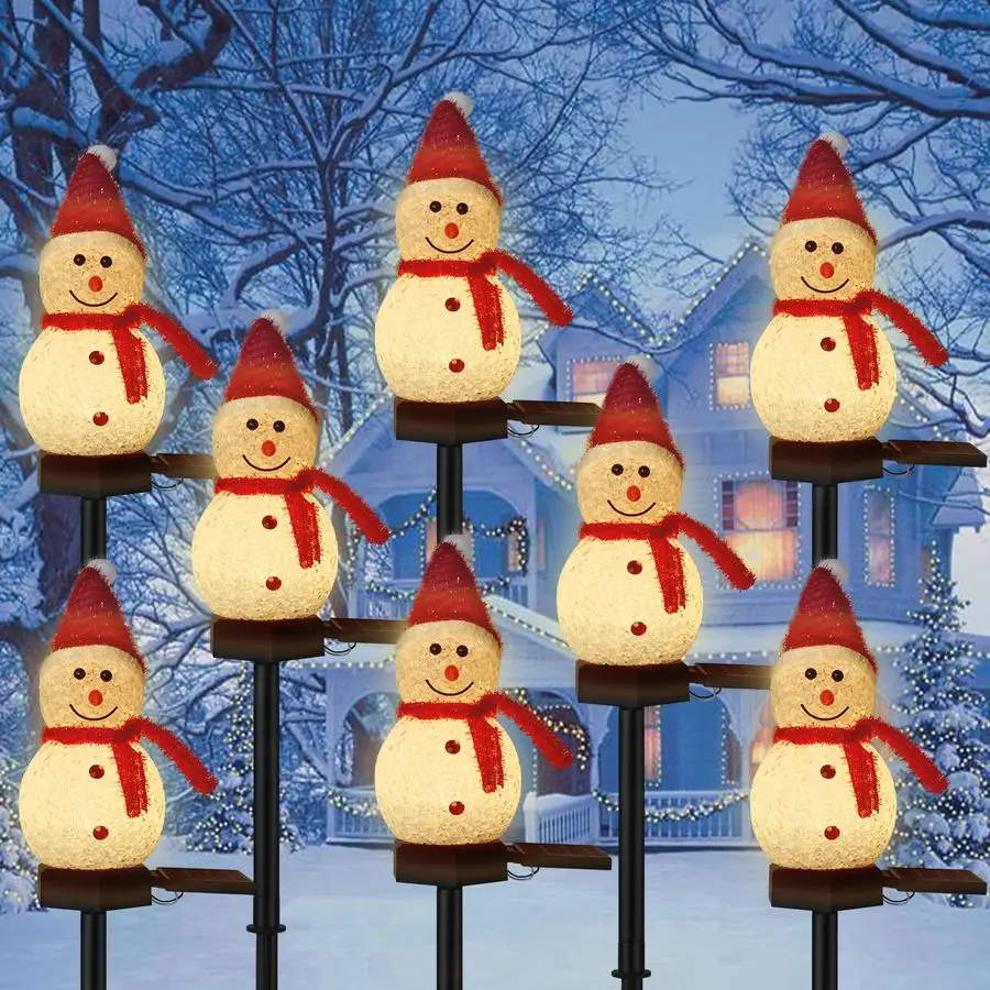 

Уличные рождественские украшения, 8 шт. солнечных светильников в форме снеговиков, светильники для дорожек на Рождество, для двора, сада, патио