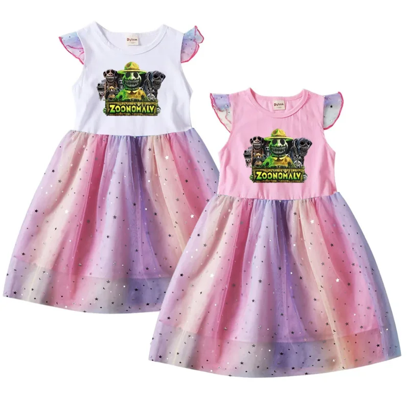 Новая летняя детская одежда, летнее платье с принтом Zoonomaly для девочек, платье с летающими рукавами Zoonomaly Song, костюм принцессы для маленьких девочек