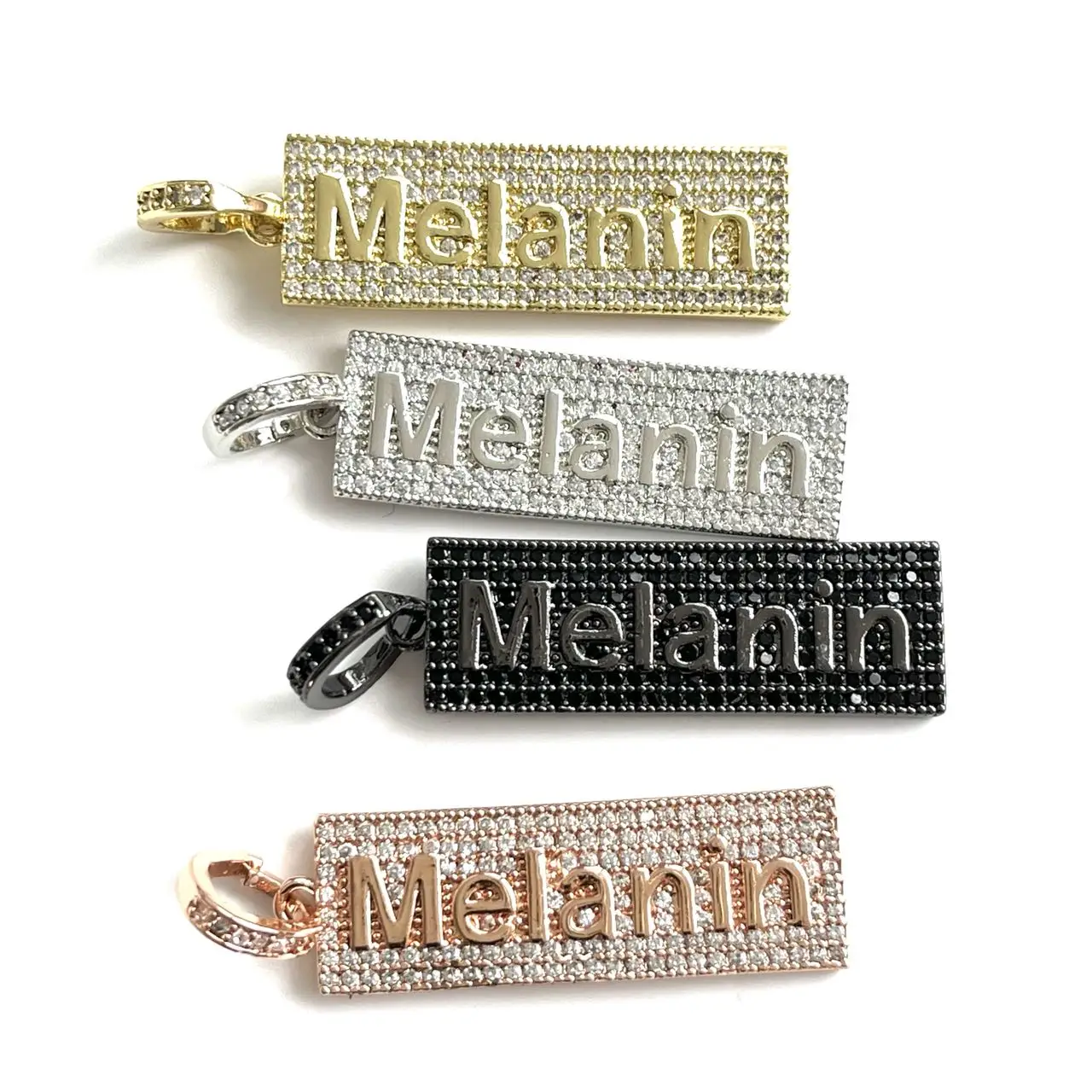 5Pcs Cubic Zirconia Pave Melanin Word Charms Gold Plated Letter Pendant For Woman Bracelet Necklace Bangle Jewelry Making Tags