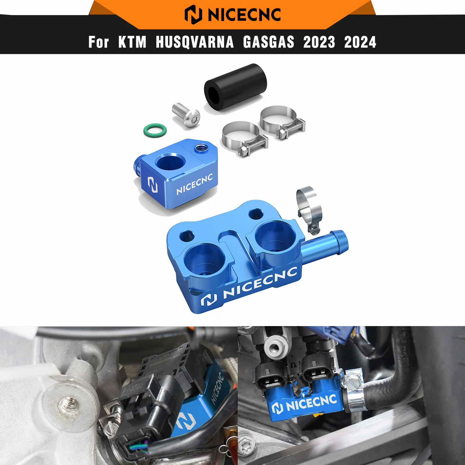 NICECNC TBI High Flow Fuel Rail & Crankcase Pressure Sensor Bracket For Husqvarna TE300 TE250 2024-2025 TC125 TC250 TX300 23-25