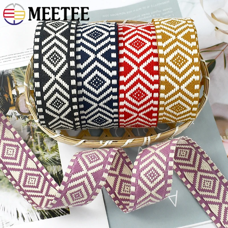 2/5Meters Meetee 38mm Ethnic Jacquard Webbing Bag Strap Cotton Ribbon Roll Clothes Belt Sewing Bias Decor Lace Band Accessories