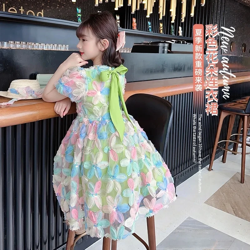 1-13 Years Kids Summer Dresses for Girls Cute Flower Short Sleeve Dress Toddler Children Outfits Clothing Princess Dress 4 5 6 7