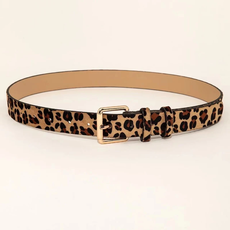 1pc leopard print slim women's belt fashionable small gold buckle decoration paired with jeans decorative belt Christmas