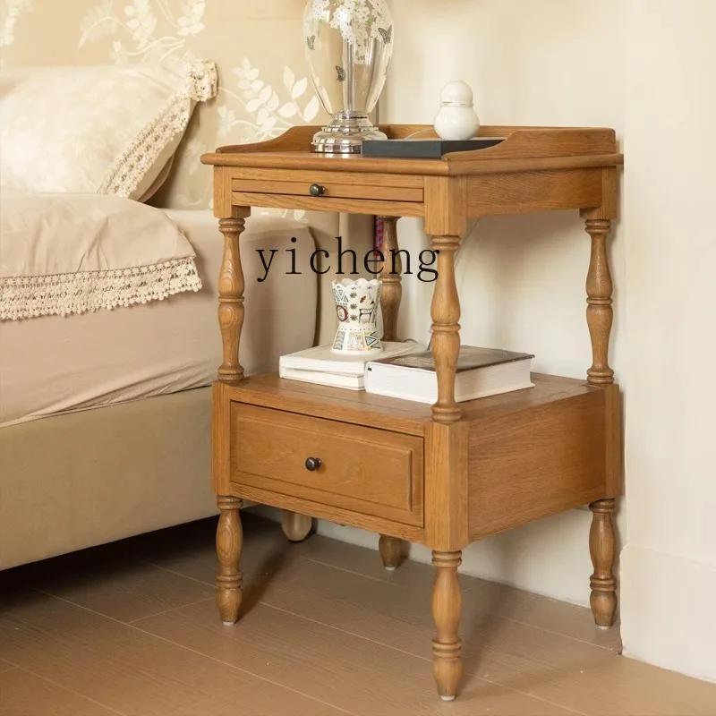 

ZK French Retro Solid Wood Nightstand Vintage Style Home Bedroom Small Side Table Bedside Cabinet home accessories
