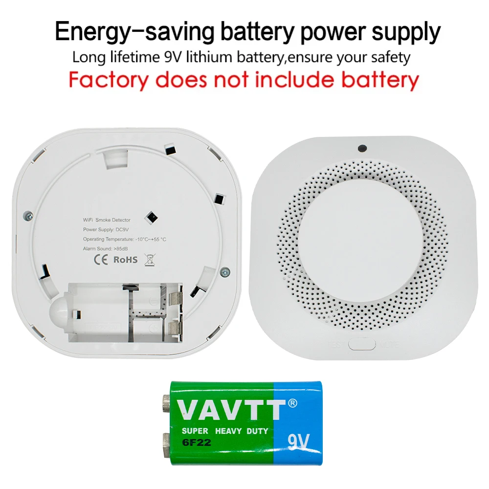 2 estilos Tuya Smart Zigbee / Wifi detector de humo inteligente contra incendios protección contra incendios alarma de seguridad para el hogar alarma de luz sonora control de aplicaciones