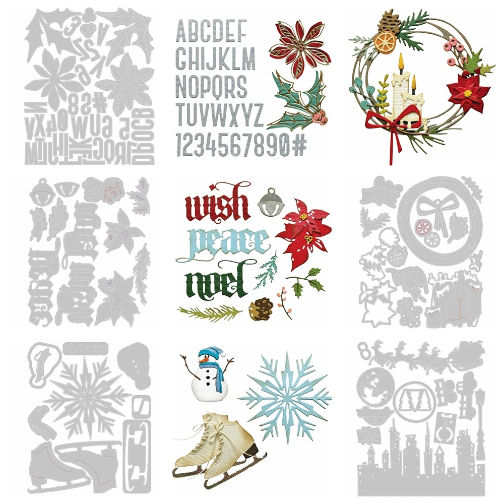 Christmas Magic Cutting Dies Ice skates Winter Wishes Die Cuts for Card Making Carbon Steel Embossing Stencils Template