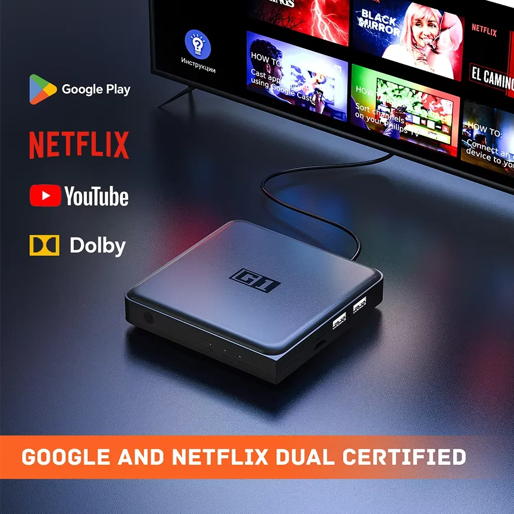 KINAHNK G1 Smart TV Box 4K @ 60fps para Netflix con sistema operativo Android 11 con certificación Google Dolby Vision y decodificador Digital Plus AV1 WiFi6