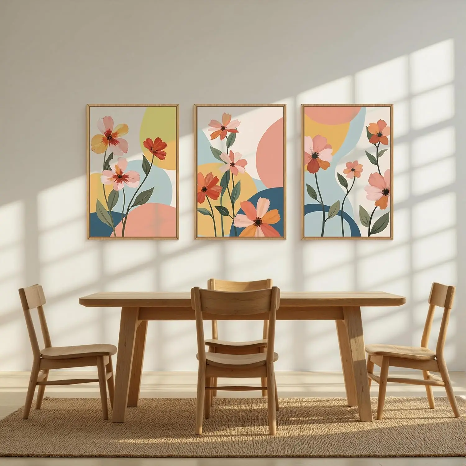 3pcs/Set Bohemian Flower Canvas Wall Art Colorful Wildflower Pictures Watercolor Daisies Orange