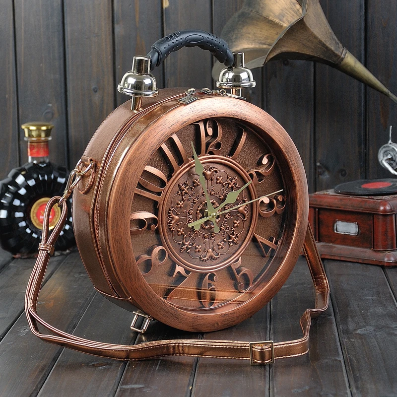 2026 Retro Women's Handbag Creative Clock Watch Bag Personalized Alarm Clock Design Small Round Niche Handbag